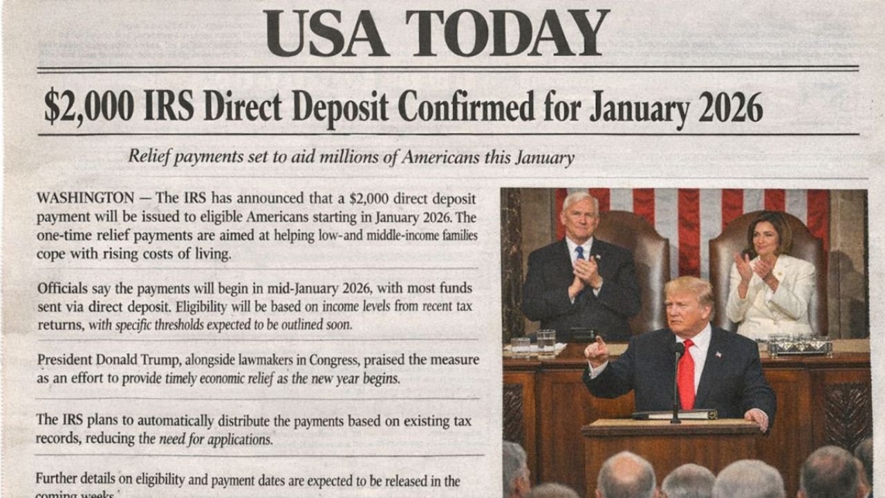 IRS Announces $2,000 Direct Deposit for All: January 2026 Payment Schedule and Eligibility Guide